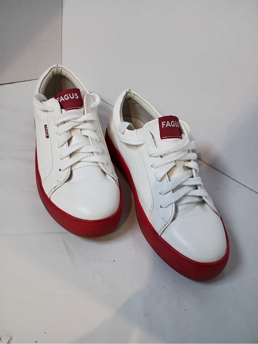 FAGUS Women’s White Red Platform Sneakers Casual Lace Up Shoes Size 37 EU - Picture 2 of 10
